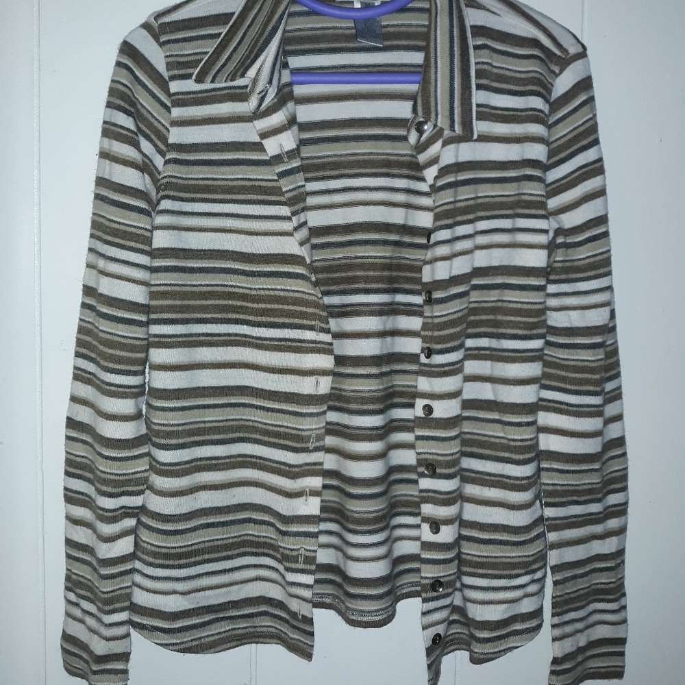 Med Striped collared NINE & Co. Button up Cardigan